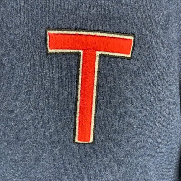 TED BAKER WELLOE Round Neck Chest Logo Cotton Navy Blue Varsity Sweatshirt Sz M - Picture 12 of 16